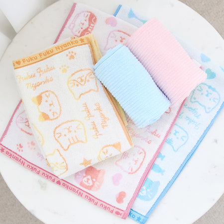 ふくふくにゃんこ フェイス無撚糸フェイスタオル2枚組